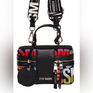 STEVE MADDEN zip top mini bag has the attached mirror multicolor Crossbody NWOT